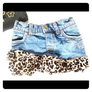 The Children's Place Blue Denim Skirt with Leopard Ruffle